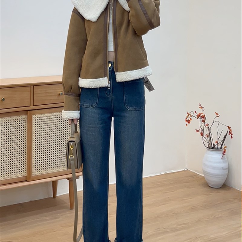 复古阔腿牛仔裤女大码胖mm2023年秋季新款高腰显瘦休闲垂感拖地裤