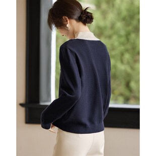 XWI欣未轻复古假两件撞色针织衫女2024年冬季高级感初冬穿搭上衣