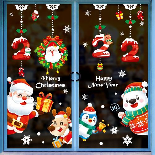 圣诞节装饰贴纸店面店铺场景布置玻璃窗贴圣诞老人麋鹿门贴装饰品