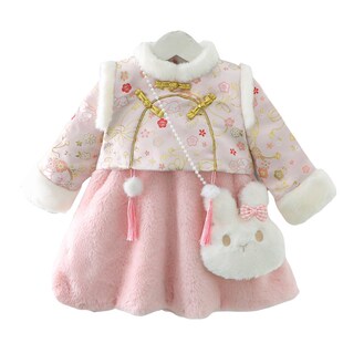 女童连衣裙秋冬季2024新款宝宝儿童冬装中式加厚拜年汉服公主裙子