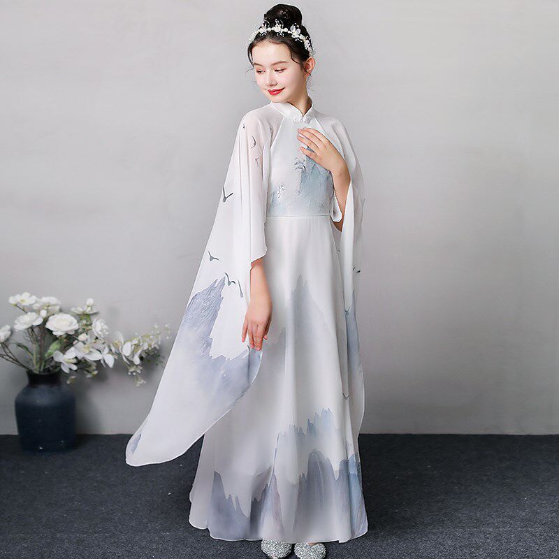 六一儿童古筝演出服女童中国风大合唱服走秀旗袍比赛礼服诗歌朗诵