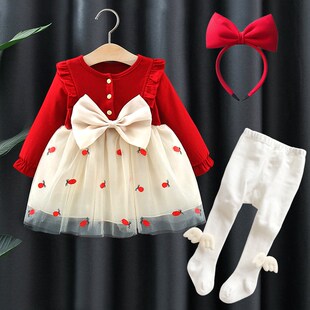 女童连衣裙洋气春秋装婴儿一周岁礼服裙子女宝宝儿童公主裙红洋气