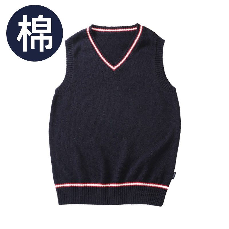 小学生校服纯棉针织背心藏蓝色春秋季无袖男童女童毛线马甲V领潮