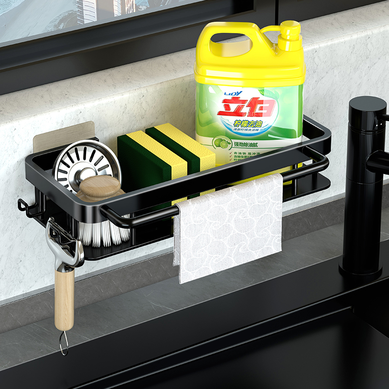 厨房抹布毛巾置物架免打孔洗碗布海绵沥水架收纳层架置物架