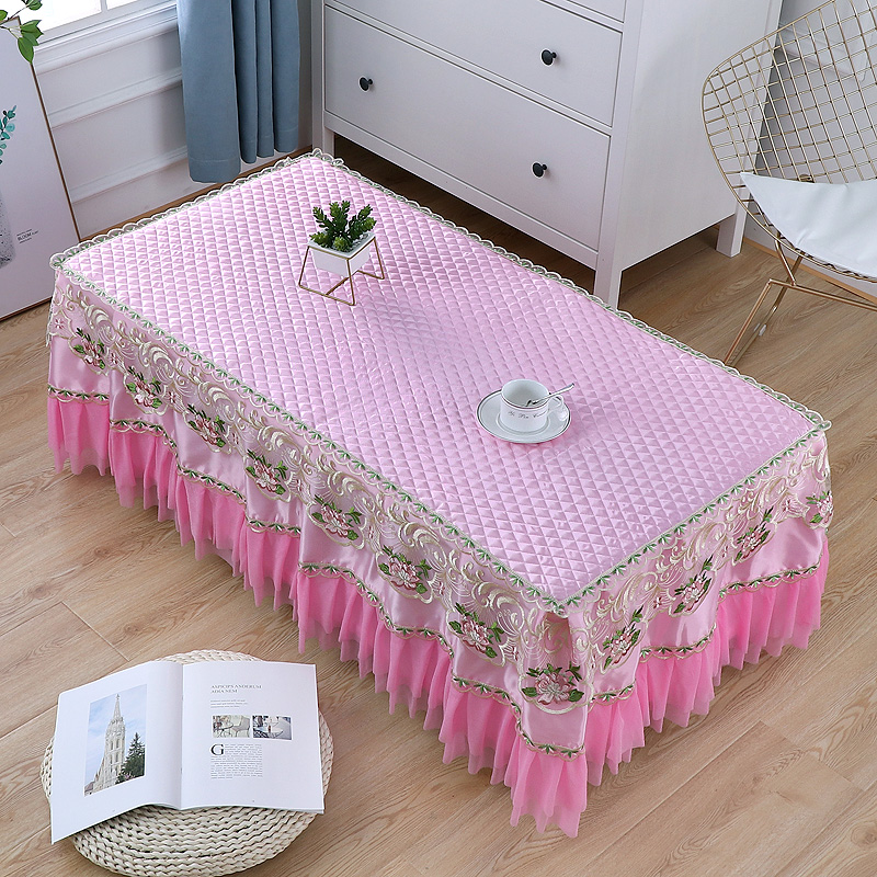 新款布艺婚庆紫色蕾丝茶几罩餐桌台布电视柜盖布床头柜长方形客厅