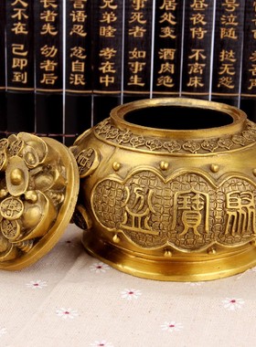 卓好 铜开盖聚宝盆摆件 铜五路财神聚宝盆摆件