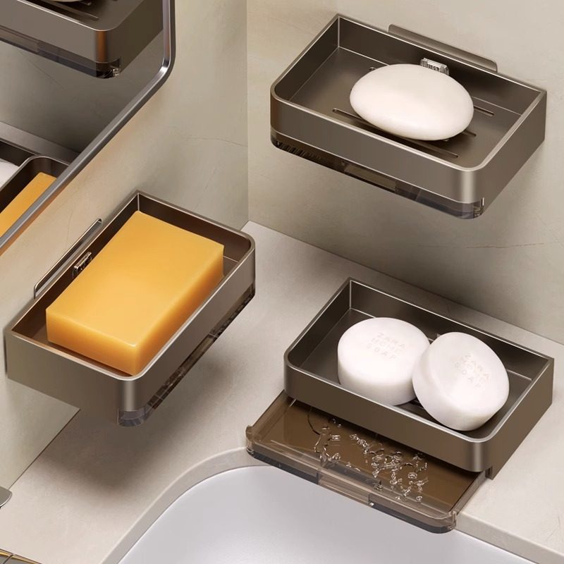 浴室肥皂盒壁挂式免打孔肥皂沥水盒家用卫生间墙上双层香皂置物架