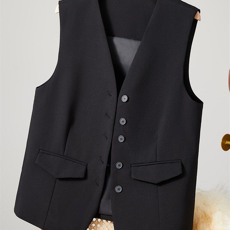 黑色西装马甲女单排五粒扣款背心2024女式新款春秋外穿西服小马夹