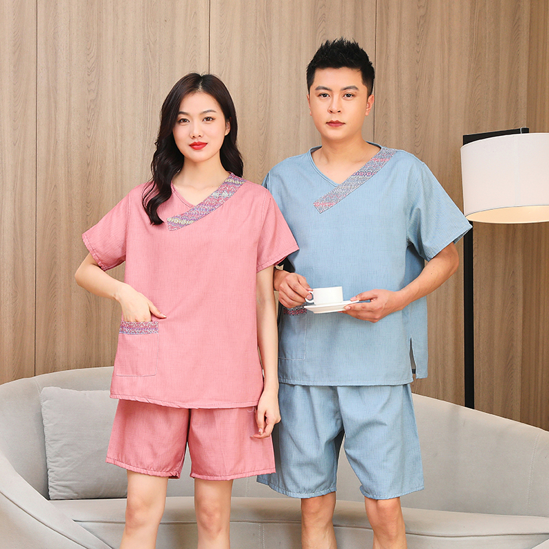 新款汗蒸服男女款情侣装高档贡缎桑拿服洗浴服大码加肥按摩服睡衣