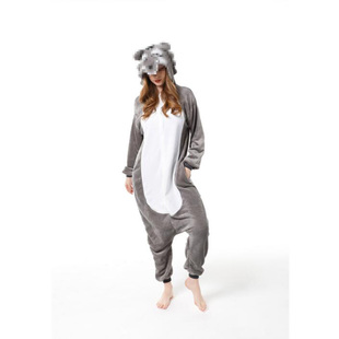 大灰狼卡通连体睡衣秋冬男士珊瑚绒可爱加厚情侣保暖女儿童演出服