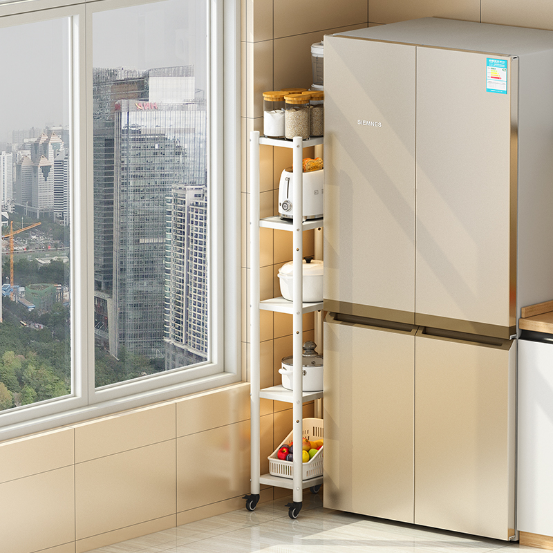 厨房夹缝置物架落地多层冰箱边超窄20cm宽小尺寸收纳柜可移动白色