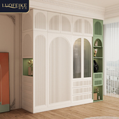 美式 推拉门衣柜家用卧室实木奶油风移门大衣橱带梳妆台一体组合柜
