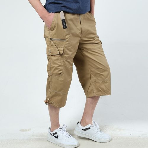 夏季薄款七分裤男宽松大码中裤多袋工装裤短裤纯棉7分裤休闲马裤