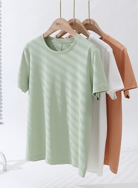 白色短袖T恤女夏季大码胖mm200斤宽松显瘦圆领纯棉基础款打底上衣