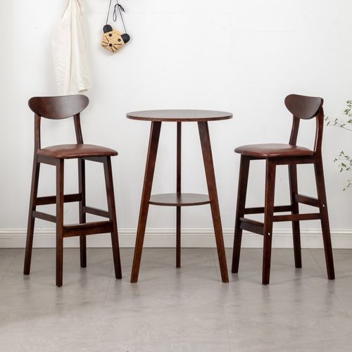 实木酒吧台小圆桌子家用休闲简约小吧台桌椅组合北欧高脚凳子