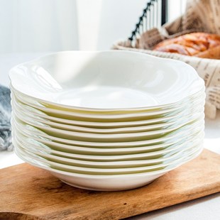 纯白骨瓷菜盘陶瓷家用创意餐具深盘西餐牛排平盘沙拉盘碟荷口盘子