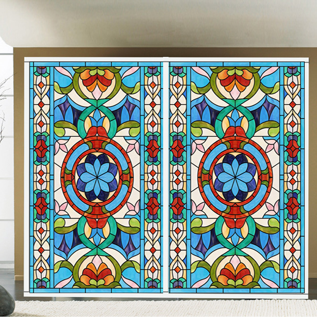 教堂彩色玻璃贴膜 磨砂客厅阳台卧室衣柜移门窗户店铺商场橱窗贴