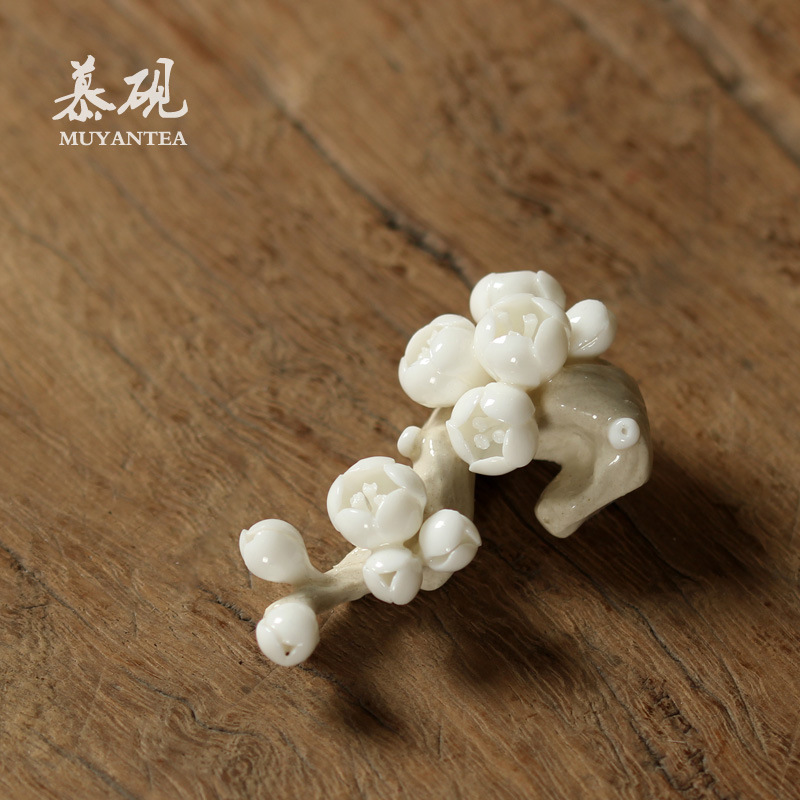 慕陶手捏花草木灰搁置 茶宠手工创意手作配件架子笔搁