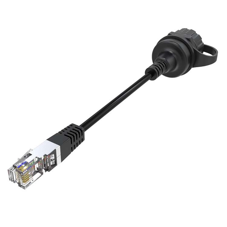 RJ11电话线6P6C IP67防水转接线延长线公转母面板式现场安装工业