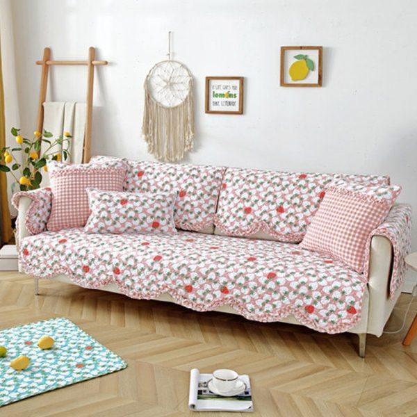 四季通用棉布印花水洗沙发垫韩式田园波浪边防滑沙发坐垫巾全盖