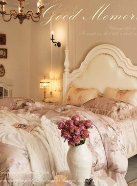 法式床复古白色实木床公主床软包1.8m双人床奶油风主卧室现代简约