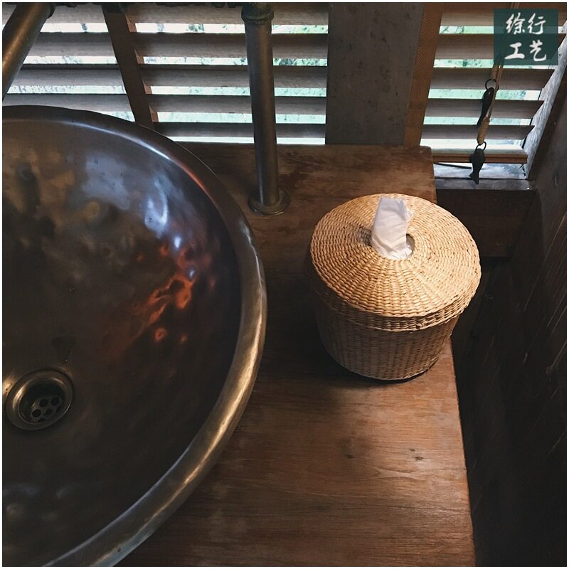 徐行纸巾盒黄草编柳藤编卷筒纸收纳盒客厅桌面浴室草编篮手工编织