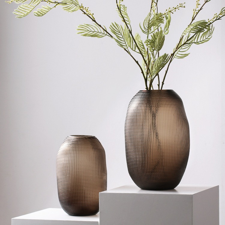 创意简约波点艺术玻璃花瓶琥珀色摆件客厅大圆肚口径水养软装饰品