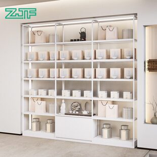众匠坊茶叶店带灯展示架店铺白色靠墙陈列组合货架样品多层置物架