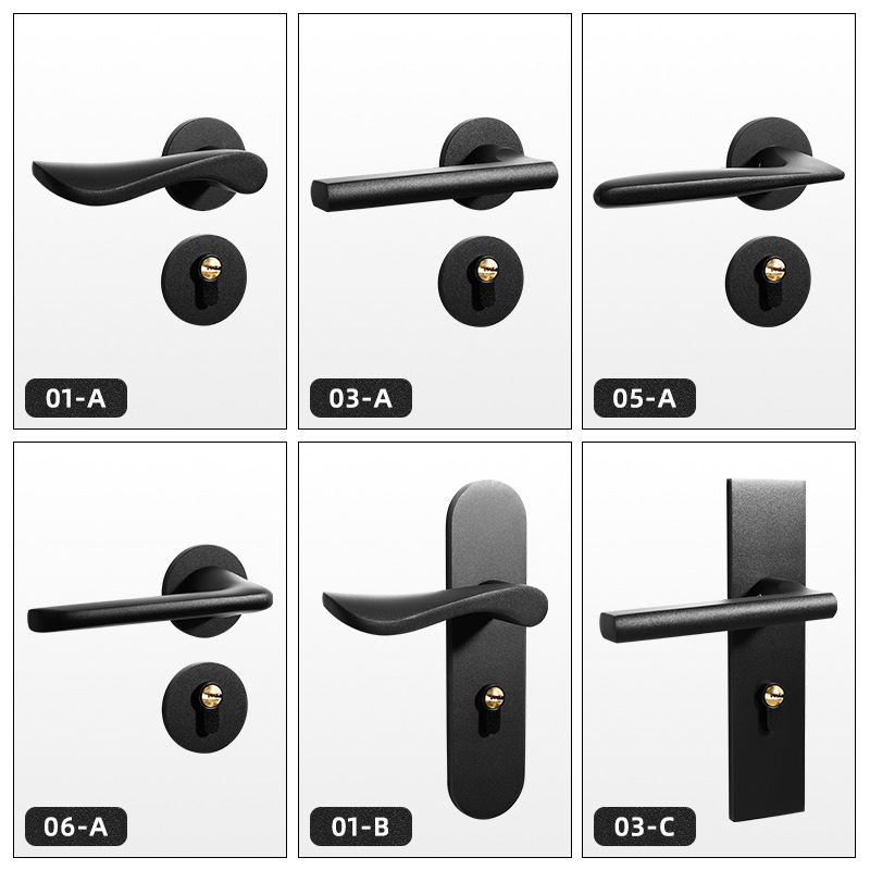 黑色分体锁卧室磁吸静音门锁实木门锁家用房间门把手锁室通用型