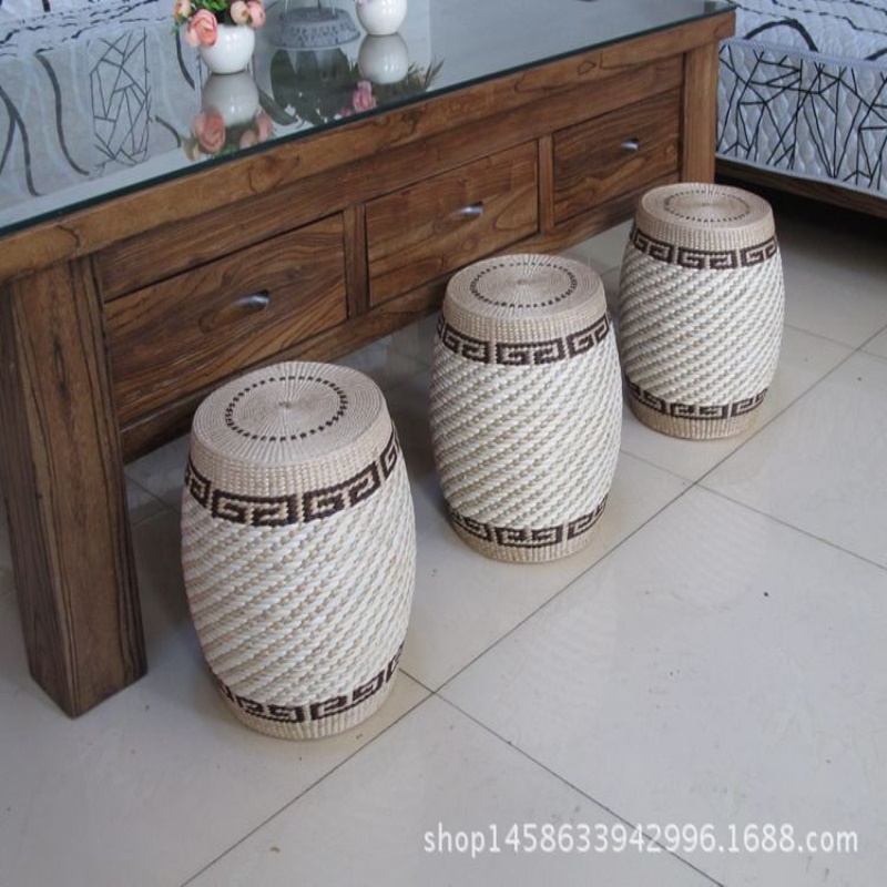 环保草编坐凳榻榻米鼓墩矮凳圆凳换鞋凳坐墩圆鼓手工编织凳子板凳
