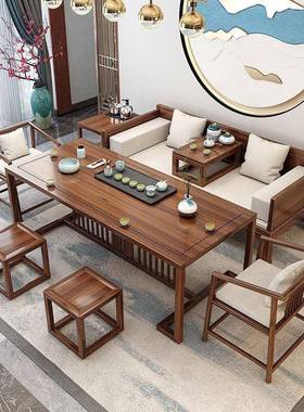 新中FTZ式屏风茶桌椅全茶实木功接夫茶几禅意家待罗汉床沙发泡组