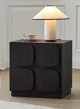 高木感古黑色实床头柜家RWS用卧复室斗柜电视柜中古风组合床边级