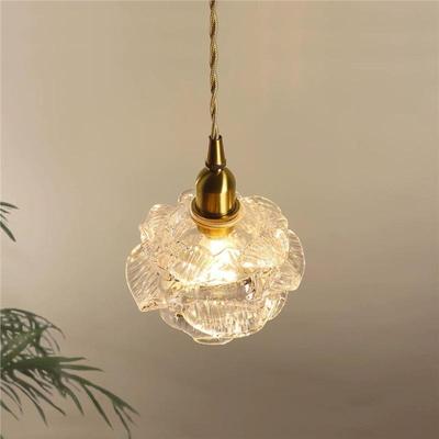 法式轻奢小玫瑰玻吊灯璃655复古全铜客厅景卧室背床台头吊灯餐厅