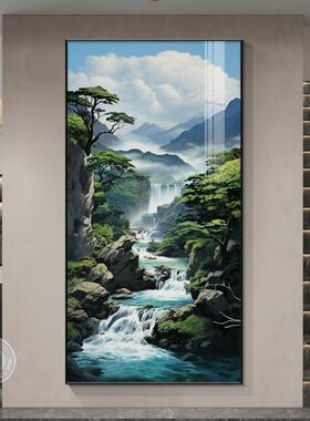 水画生PUZ财走风景画入户玄关挂正对门廊过道装饰画源远流流长山