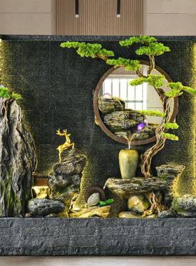水幕墙流水背景流屏风假山喷客厅玄关庭院落水ZG-67492墙地装泉饰