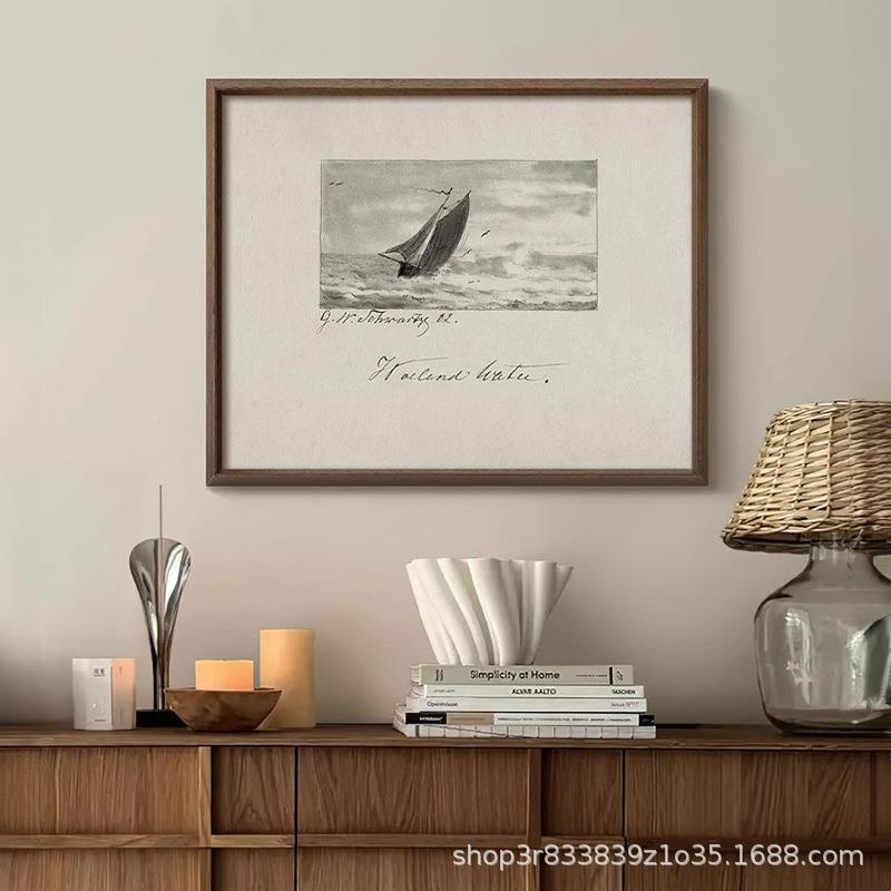 中风黑白素描艺术AXC105挂画式复古法古玄关斗柜厅组合装饰画客20