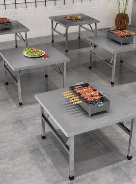 不折锈钢叠桌餐桌家用宿出租房吃饭桌舍写字学LYV习桌摊便摆携小