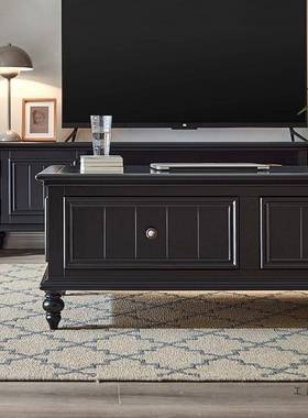 美式全组实木茶几视电柜合黑色奢简约现代ALS轻小户型客厅家用茶