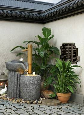 日式流水件景观仿石钵花园布置摆别墅景小TEH庭院阳台室内户外造