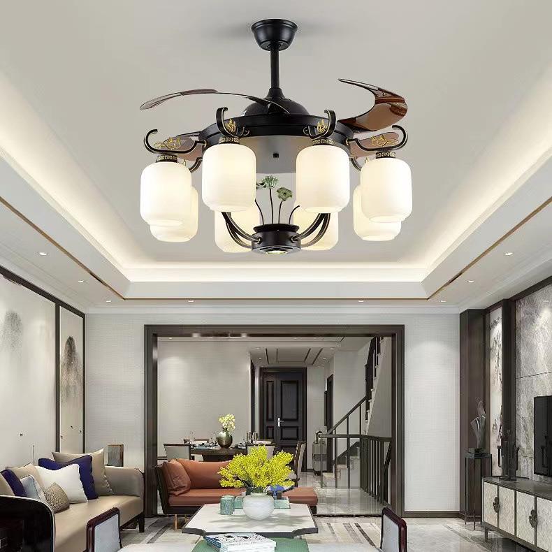风扇灯扇吊客267形厅餐厅新中式奢吊灯轻隐家用一体大风力电风扇
