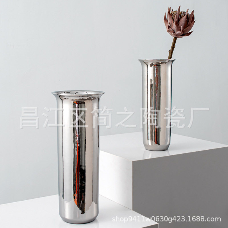 现代电镀陶瓷花瓶客厅餐桌摆件