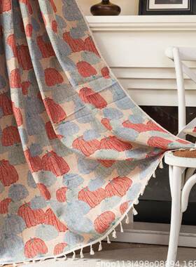 工厂花直供美感恩节32251成品窗帘式帘橘色提南瓜全遮光隔热窗客