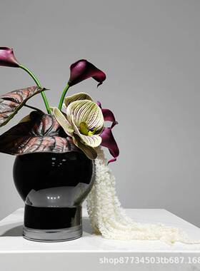 奢简洽约紫色花艺摆件样板间轻售楼部仿1166真花束花装器组合谈桌