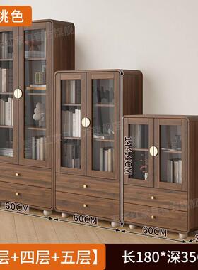 儿童实木书柜书架组合简约VHZ防尘璃橱书客厅卧物室书玻房储柜落