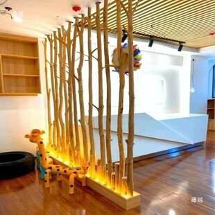 原木树tlznsd%l杆饰隔断客木厅摆件玄关装落花架置物架实幼地儿园