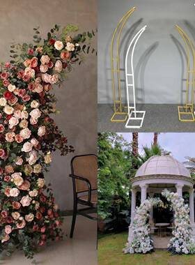 款婚庆铁艺道具牛角拱门架子弧形新羊角门门MUW外草坪婚礼装饰布