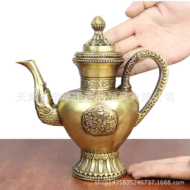 宇卓铜器纯铜西藏酒壶 水壶 茶壶 黄铜酒壶 工艺品 摆件
