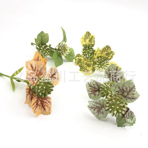 11mc叉6叶带果葡萄叶仿真绿植实盆栽造景餐厅布置婚仿真葡萄庆花