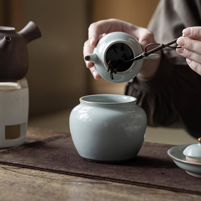 皓开茶片汝窑茶洗家配澜用陶TBG瓷建水水盂中式茶渣缸茶具道零件