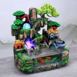 假流水缸喷泉家用景观TUO鱼缸自循环水客电视柜厅水陆水景山水族